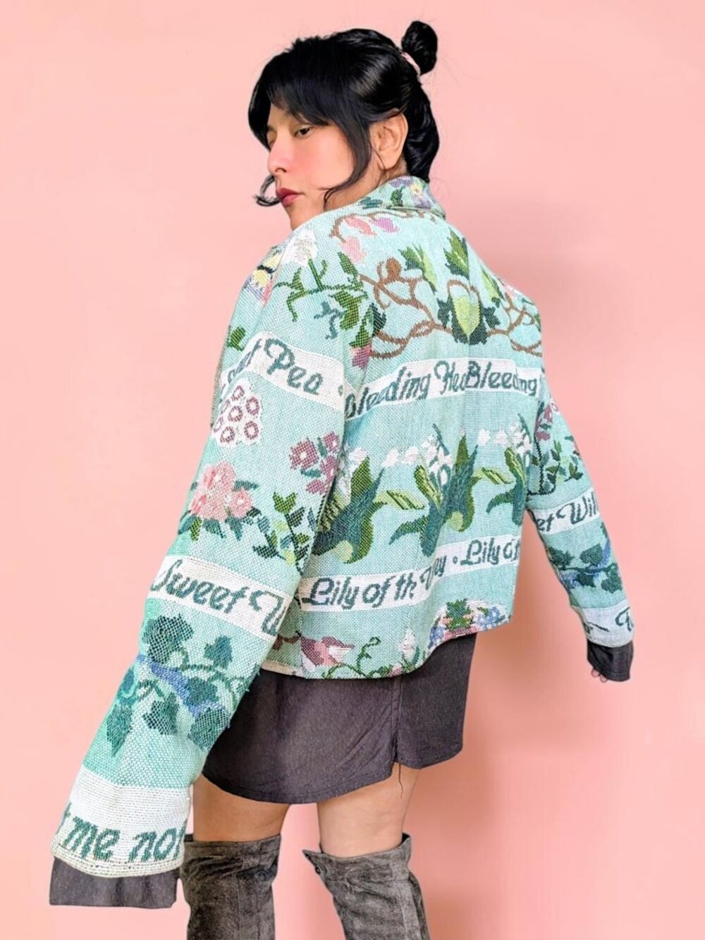 Claire Murray for Silverado rare VTG 90's seafoam floral cottage tapestry coat S